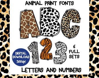 Animal Print Alphabet PNG – Fun Animal Print Letters and Numbers - Wild Safari Font for Crafts, Printables & Decorations - Doodle font