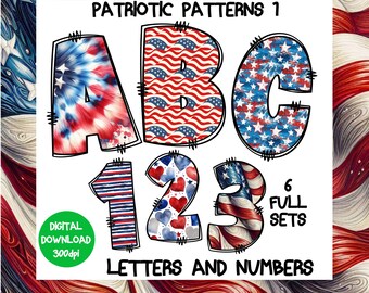 Patriotic Alphabet Clipart Font PNG, American Designs (Digital Download)