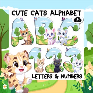Cute Cat Alphabet PNG – Fun Cat ABC Font & Numbers for Crafts, Printables, and Decor – Cat Letters Alphabet Printable – Meadow Cat Clipart