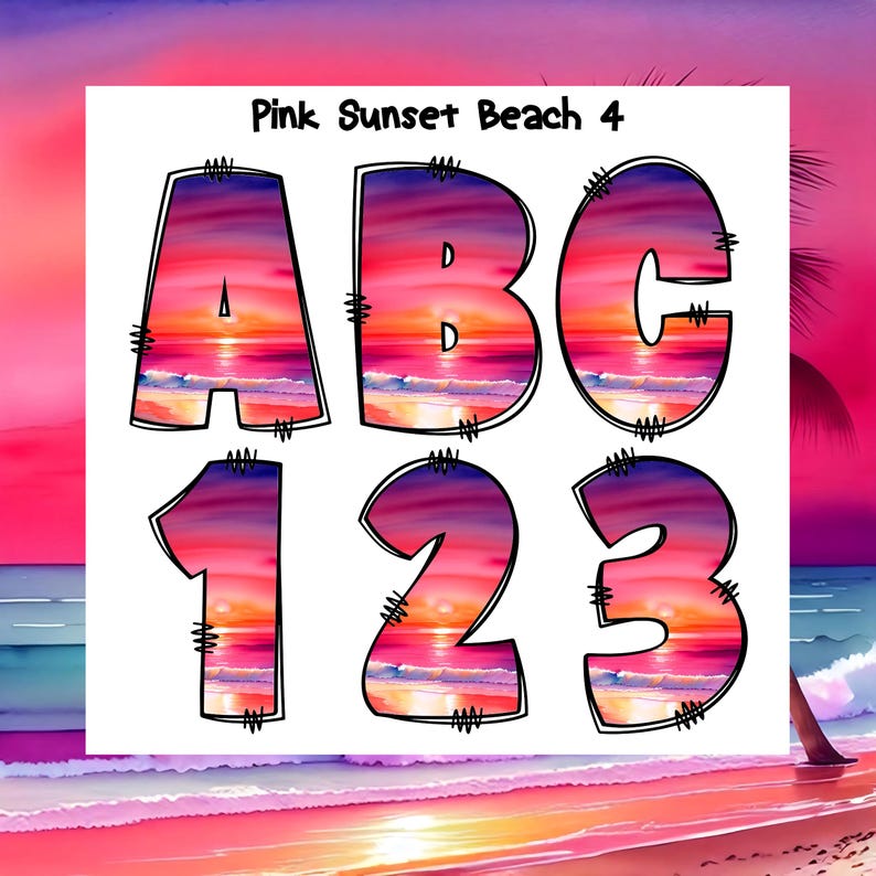 Pink Beach Sunset Font PNG Bundle: Tropical Alphabet (digital Download ...