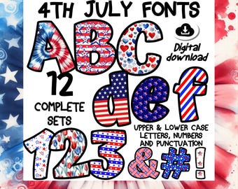 4th of July Alphabet PNG: Patriotic Font, USA Letters (Digital Download)