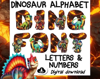 Dinosaur Alphabet Letters for Kids Room, Printables, Graphics, and Crafts, Fun Dinosaur Letters Clipart, Dinosaur letters and numbers png