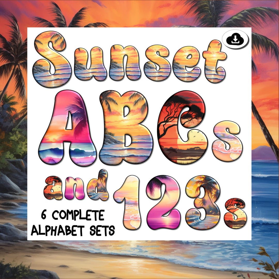 Tropical Sunset Alphabet PNG Set: Summer Font Graphics (digital ...