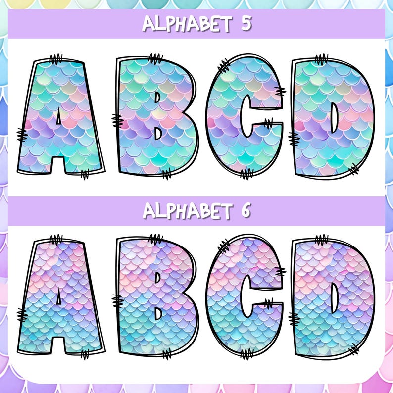 Mermaid Tail Alphabet PNG: Pastel Clipart Letters (digital Download) - Etsy