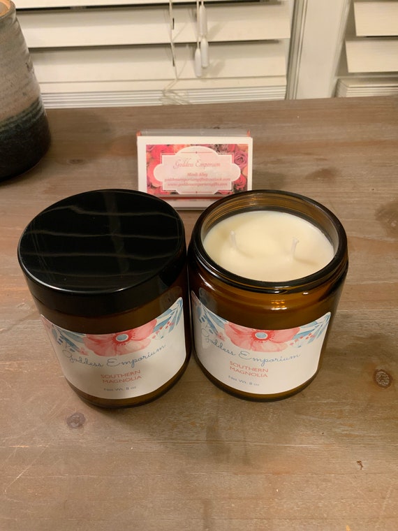 Hand poured Soy Wax Organic Double Wick Candles  8 oz. Amber Glass Jars