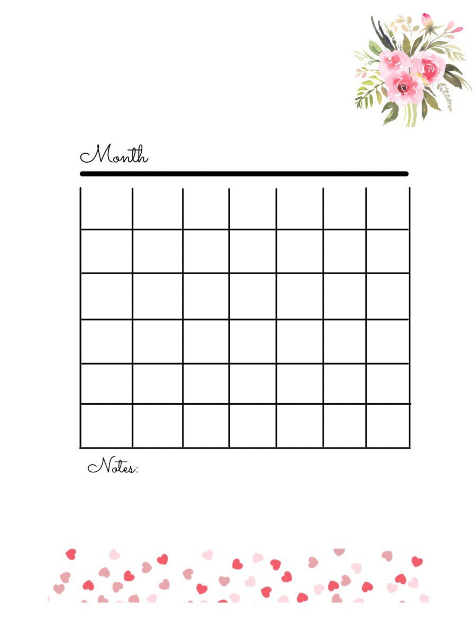 Blank Monthly Floral Calendar Etsy