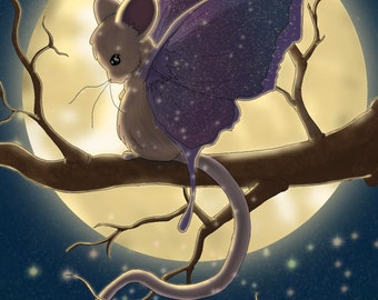 Mouse Fairy Art Print, Night Wish, 11x14