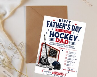 Tarjeta imprimible para el Día del Padre para papás aficionados al hockey / Regalo divertido para papás aficionados al hockey / Tarjeta para papás deportistas / Tarjeta del Día del Padre de descarga instantánea / Imprimible de 5x7 pulgadas