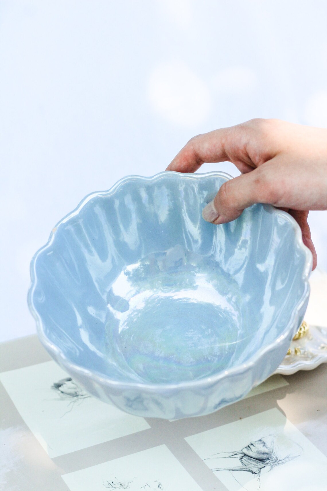 Vintage Iridescent Pearl Luster Ceramic Baby Blue Bowl Etsy