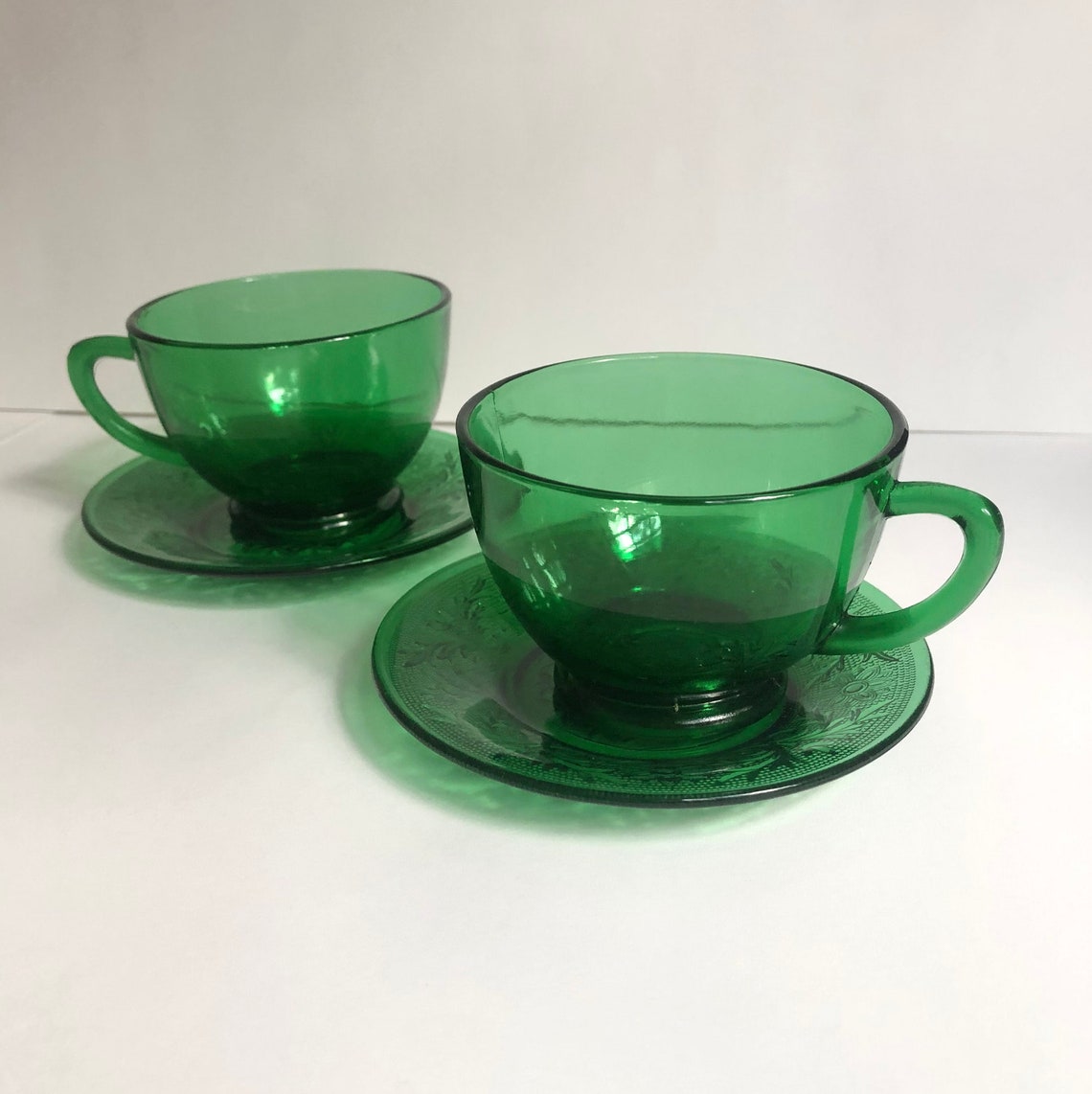 Vintage Emerald Green Tea Cup Saucer Set Etsy