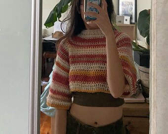 cropped crochet mock neck top <peachy>