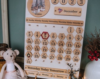 Wooden perpetual calendar for kids,Montessori classroom, homeschool learning,educational toys,tool,gift  for toddlers,Preschool calendar