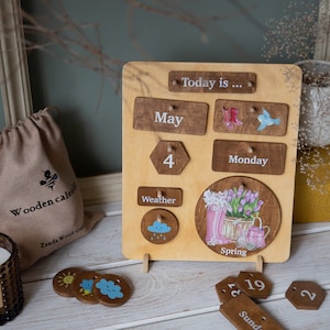 Montessori wooden perpetual calendar for kids, classroom, homeschool learning toy ,tool for toddlers,Southern hemisphere deck calendar