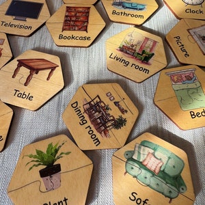 Jeu de mémoire en bois pour enfants - Cartes assorties - Jouets Montessori en bois - Jouets éducatifs pour tout-petits, cartes assorties, jeu d'apprentissage des mots