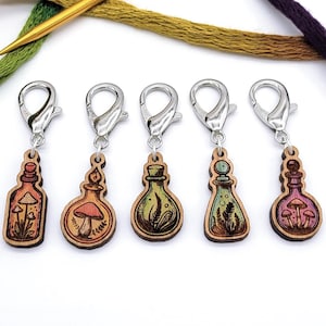 Mushroom Potion Bottle stitch markers for crochet and knitting -  Set of 5