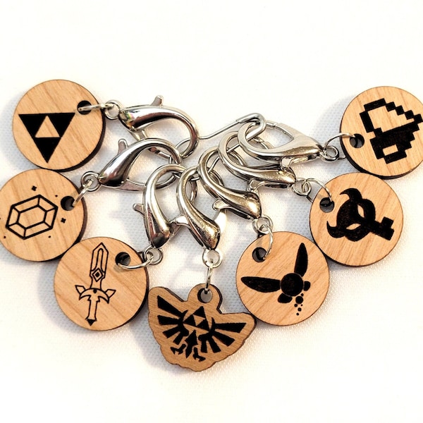 Zelda LOZ Stitch Markers for crochet, knitting, progress markers, drink charms, stitch counter set of 7