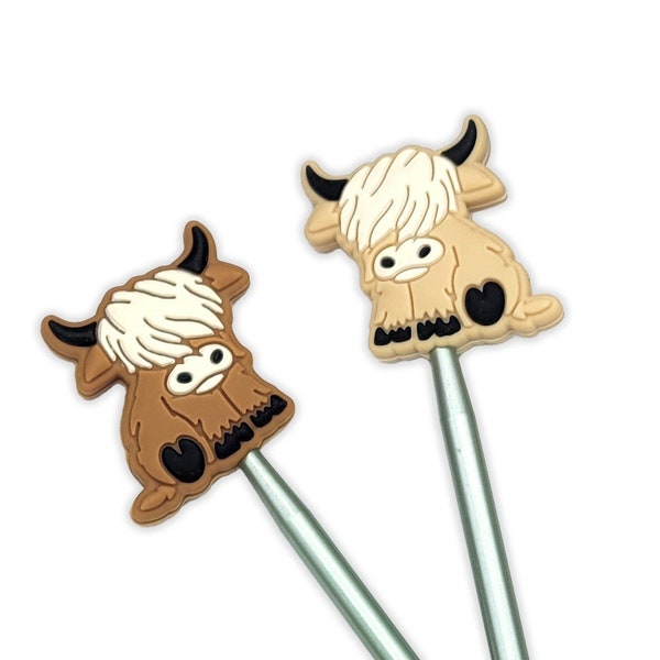 Cute Highland Cow Knitting Needle Cover | Stitch Stoppers | Set of 2