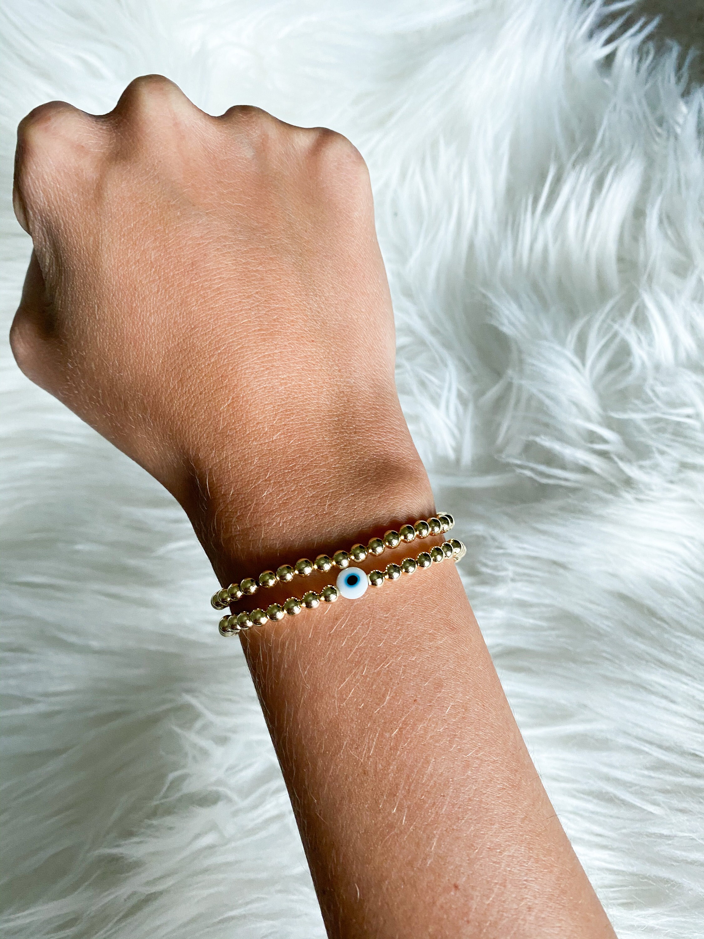 14K Gold Filled Evil Eye Bracelet Gold Stretch Bracelet Etsy