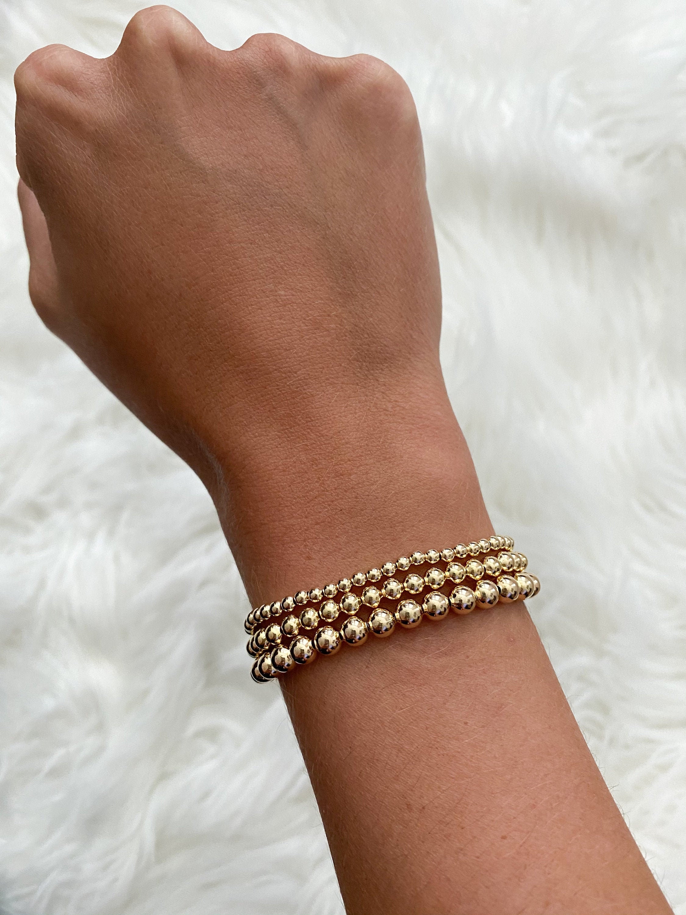 14K Gold Filled Bead Bracelets 3mm 4mm and 5mm Bead Sizes | Etsy