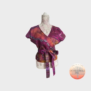Made to Order Tie Dye Crop Top, Linen Wrap Top, Ice Dye Linen Blouse, Bespoke Linen Wrap Top