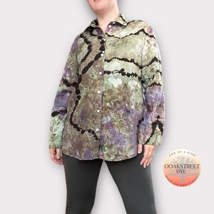 Linen Ice Dye Shirt, Women’s Tie Dye Button Down Top, Size S image 3
