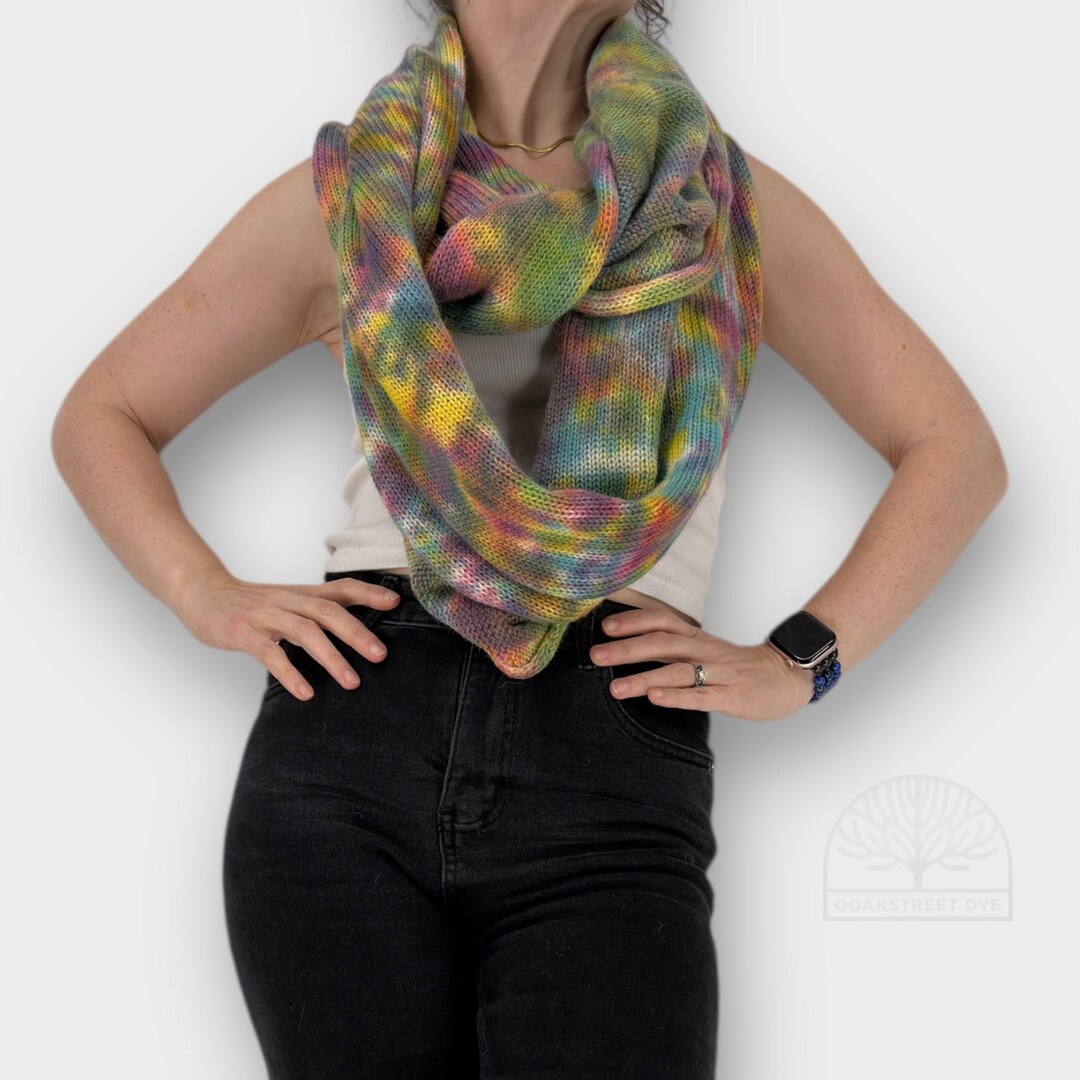 Tie Dye Alpaca Wool Infinity Scarf, Hand Knitted Wool Scarf Shawl - Etsy