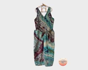 Size XL TALL Tie Dye Jumpsuit, Ice Dye Romper for Women, Tie Dye Dungarees