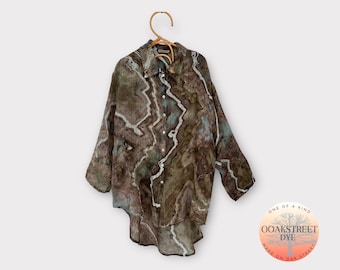 Plus Size Linen Gauze Tie Dye Tunic, Oversized Button Down Shirt