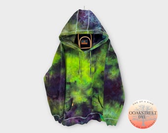 Custom Ice Dye Hoodie, Organic Cotton, Green Galaxy Tie Dye