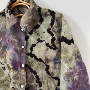Linen Ice Dye Shirt, Women’s Tie Dye Button Down Top, Size S image 6