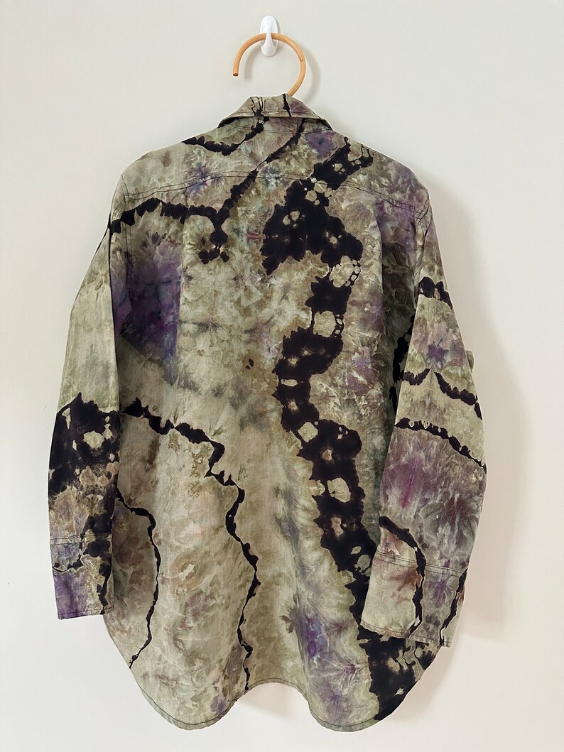 Linen Ice Dye Shirt, Women’s Tie Dye Button Down Top, Size S image 4