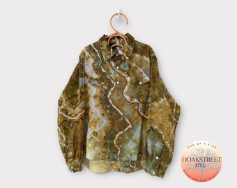 Linen Tie Dye Grandad Shirt, Size M