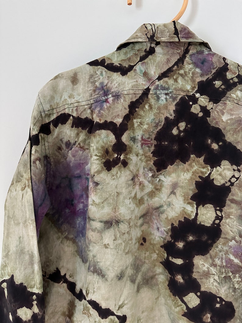 Linen Ice Dye Shirt, Women’s Tie Dye Button Down Top, Size S image 8