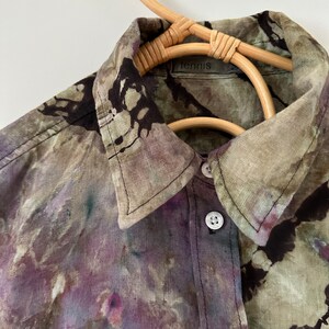 Linen Ice Dye Shirt, Women’s Tie Dye Button Down Top, Size S image 7