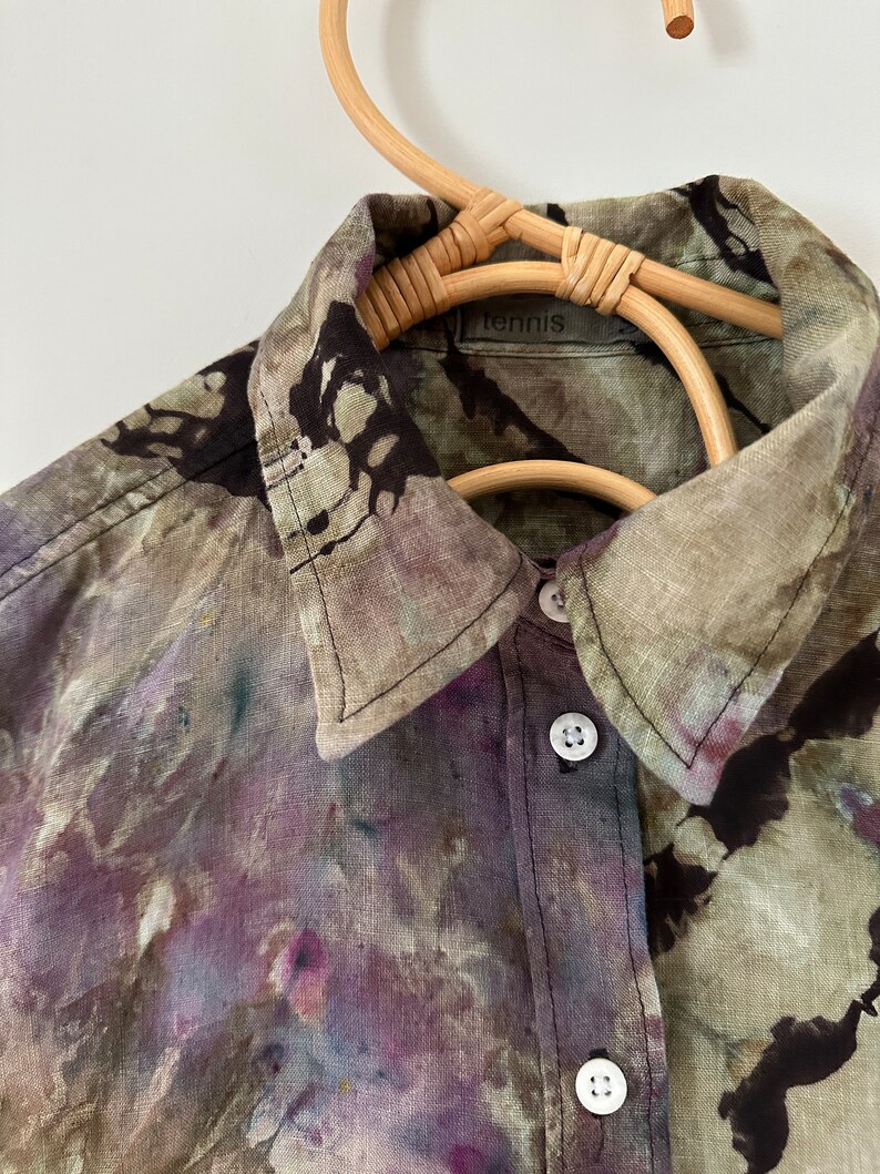 Linen Ice Dye Shirt, Women’s Tie Dye Button Down Top, Size S image 7