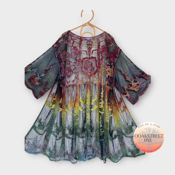 Unisex One Size Tie Dye Lace Duster, Ice Dye Lace Cardigan, Lace Beach Coverup
