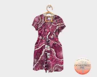 Size M Linen Tie Dye Jumpsuit, Ice Dye Playsuit for Women, Short Linen Romper, Wrap Jumpsuit