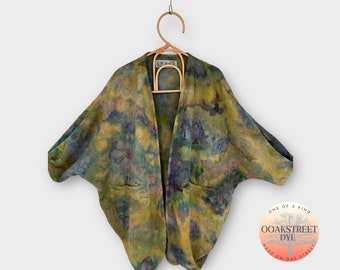 Unisex One Size Tie Dye Cocoon Jacket, Cotton Gauze Ice Dye Cardigan Jacket, Summer Kimono Duster