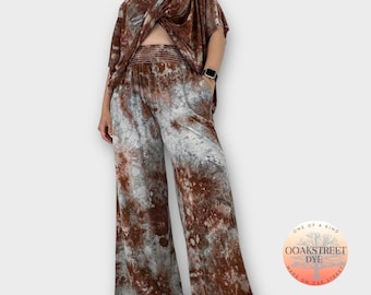 Made to Order Ice Dye Bamboo Set, “HOT CHOCOLATE” Custom Tie Dye Top and Pants Set, Matching Two Piece Set