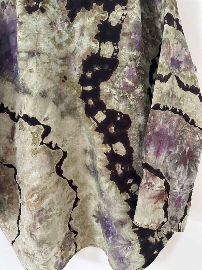 Linen Ice Dye Shirt, Women’s Tie Dye Button Down Top, Size S image 10