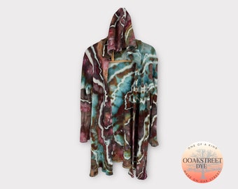 Size L Tie Dye Hoodie Duster, Ice Dye Bamboo Waffle Cardigan