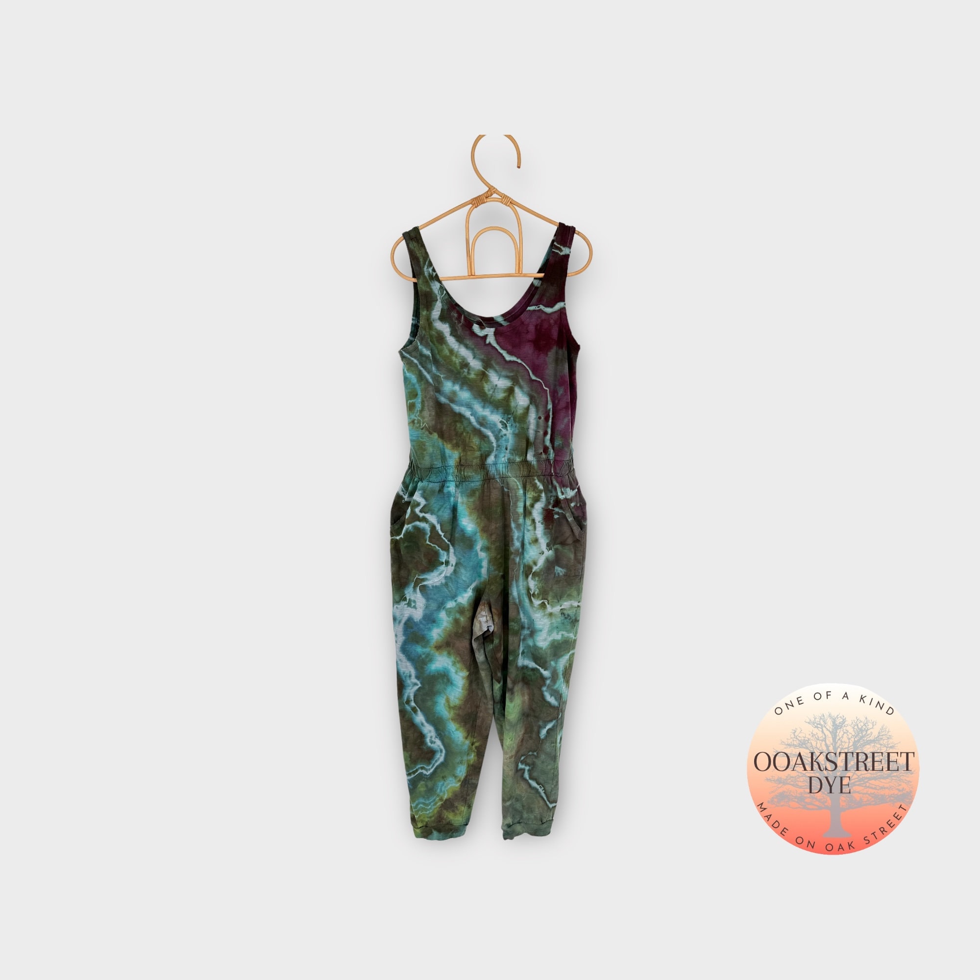 Size L Tie Dye Jumpsuit, Fitted Pocket Jumpsuit, Ice Dye Jumpsuit, Summer Romper
