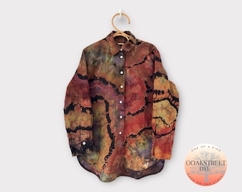 Linen Tie Dye Shirt, Women's Button Down Tunic (XS)