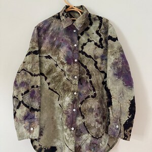 Linen Ice Dye Shirt, Women’s Tie Dye Button Down Top, Size S image 5