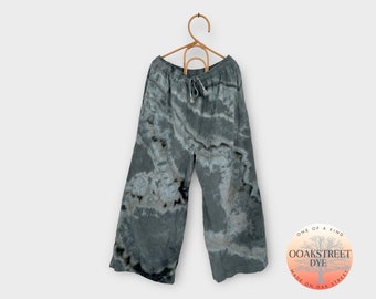 Size L Tie Dye Wide Leg Pants, Cotton Ice Dye Beach Pants, Geode Tie Dye Lounge Pants