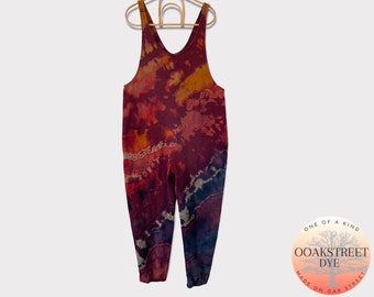 Size L Tie Dye Jumpsuit, Ice Dye Unisex Overalls, Tie Dye Dungarees