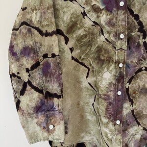 Linen Ice Dye Shirt, Women’s Tie Dye Button Down Top, Size S image 9