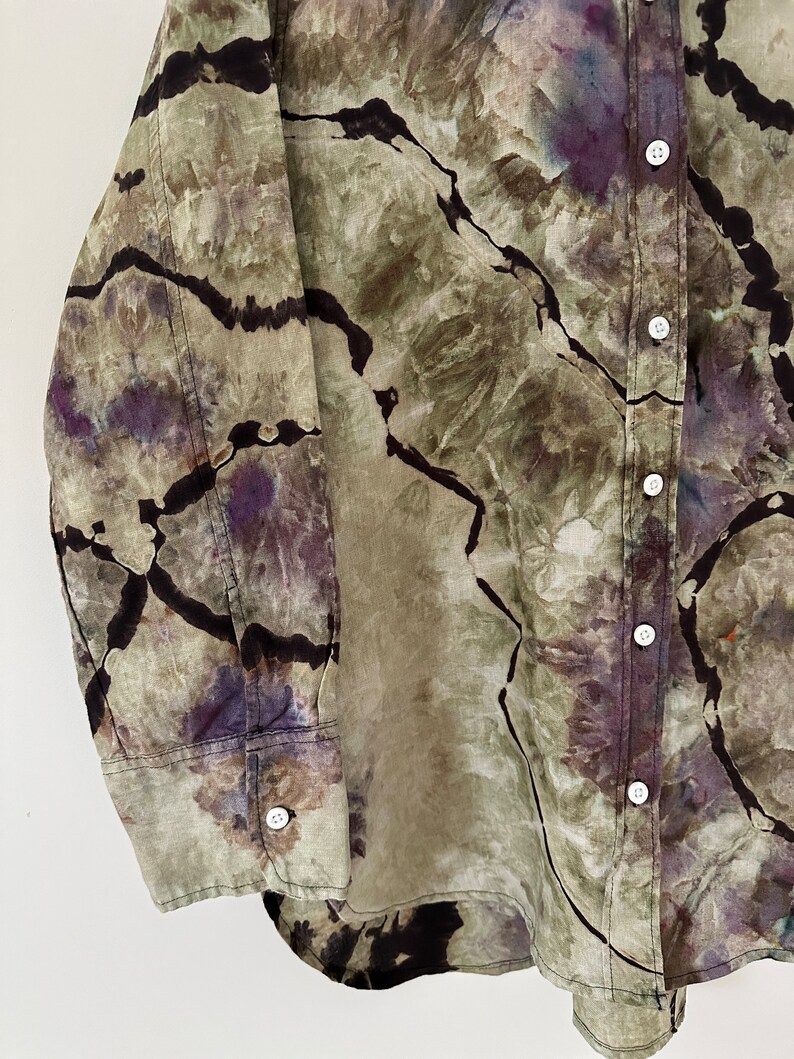 Linen Ice Dye Shirt, Women’s Tie Dye Button Down Top, Size S image 9