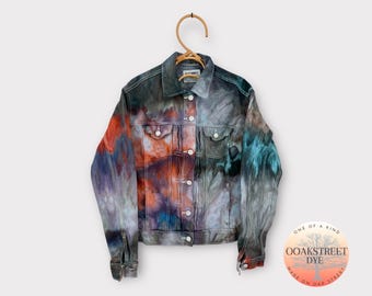 Ice Dye-denimjack, maat S TALL, boho-jas lente