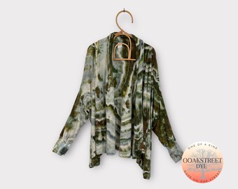 Unisex PLUS One Size Tie Dye Mariposa Wrap Jacket, Silk Noil Ice Dye Cardigan, Raw Silk Duster, Peace Silk Cardigan